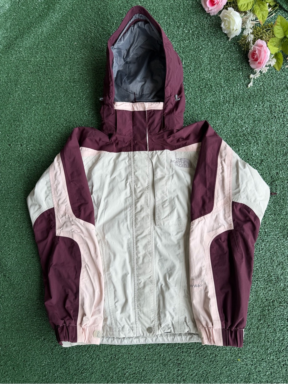 The North Face Women's Two-Tone Hooded Ski Jacket in Burgundy & Light Pink
